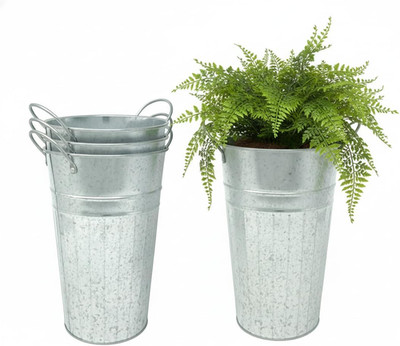 4 Pack Tall Metal Planters for Plants Flowers Decor Garden Patio Indoor or Outdo