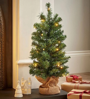 George Green vorbeleuchteter 2 Fuß beflockter Tannenbaum brandneu im Karton