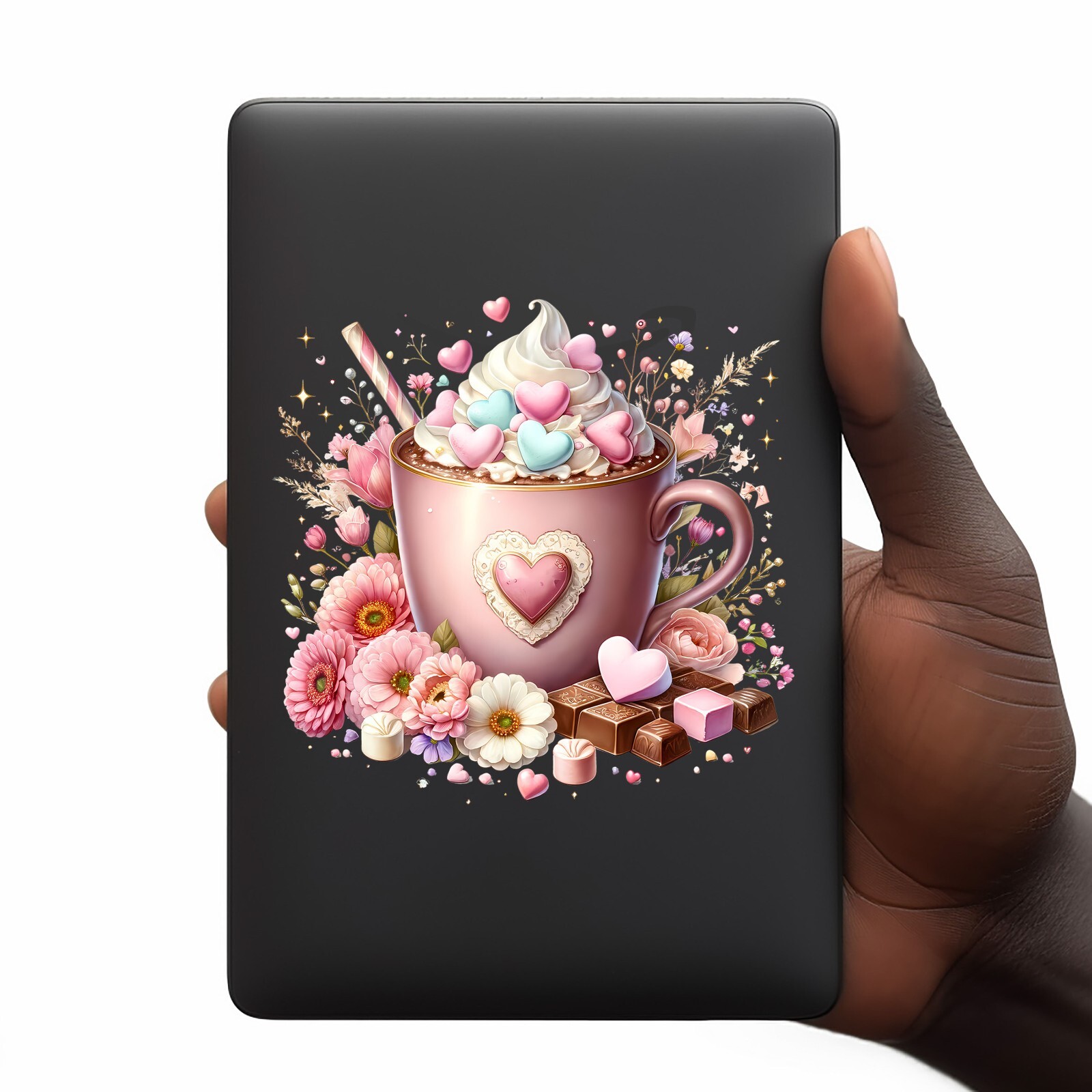 Pink Valentine Hot Cocoa UV DTF Transparent Sticker / Decal