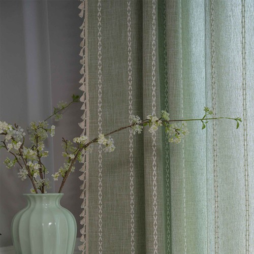 Rustic Striped Embroidered Curtain Window Drapes Panel Farmhouse Boho Home Decor - Picture 33 of 53