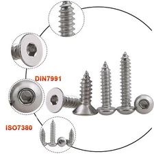 M3 - M6 Hex Socket Cap Screws A2 Stainless Steel Self-tapping Bolts Flat/Button