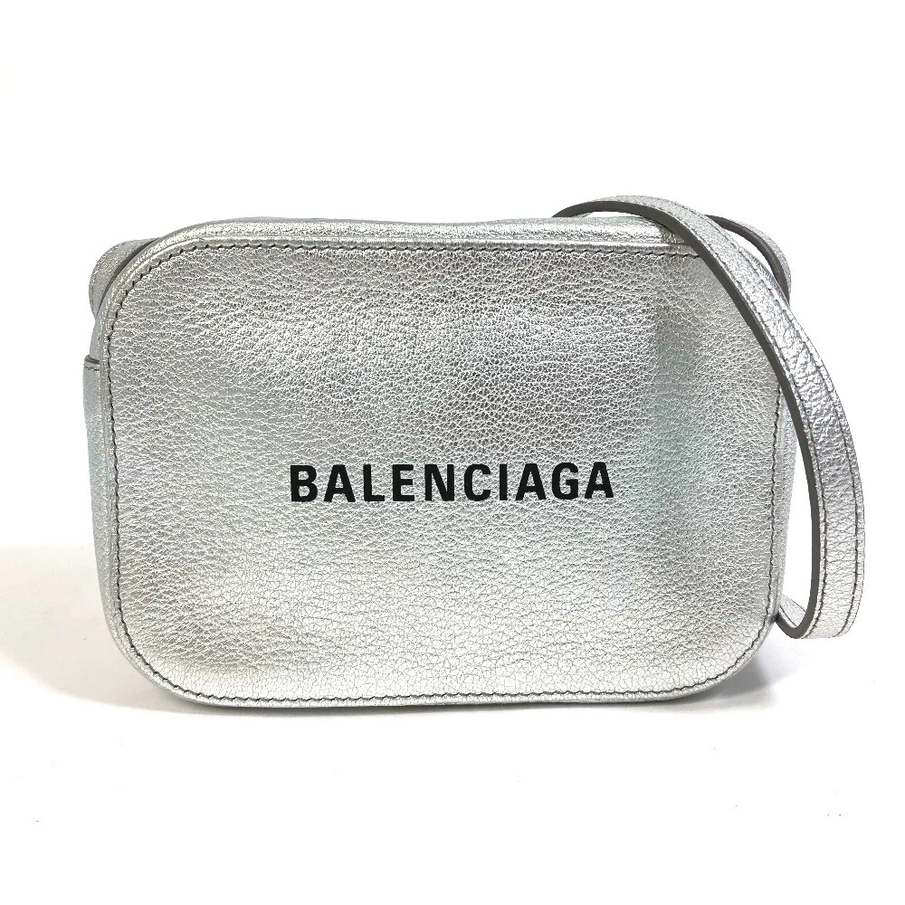 BALENCIAGA 552372 logo Everyday camera bag XS Shoulder Bag Leather Silver