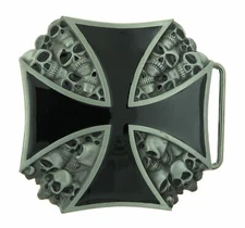 Black Cross with Skull Head Metal Belt Buckle