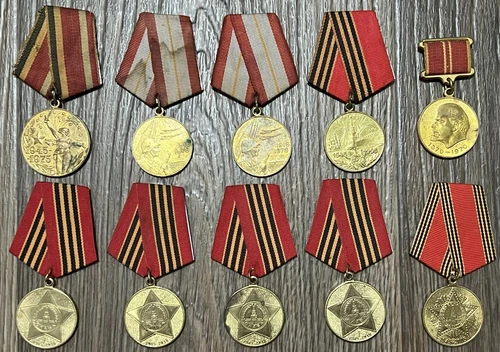 Lot 10 Vintage USSR Russia Military Medal Post WWII Socialist Soviet Era