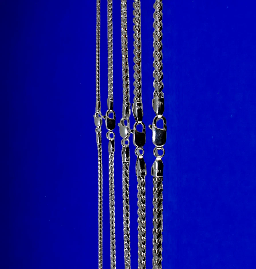 Colar corrente ouro branco 14K sólido redondo caixa Franco 1mm-4mm 7"-30" - Imagem 3 de 4