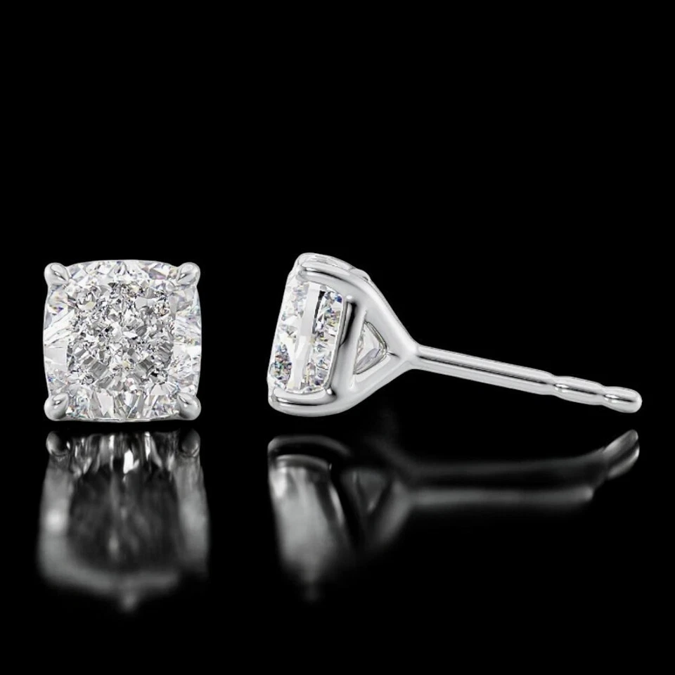 Platinum Earring 2 Carat IGI Lab Created Cushion Diamond Stud Fine PT950 E F VS - Image 2 of 4