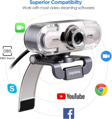 PAPALOOK PA452 Webcam 1080P, HD Web Camera with Colorful LED Lights & Mic, USB 