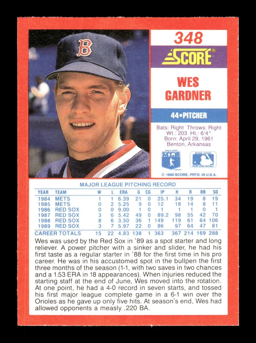WES GARDNER ⚾ 1990 Score Baseball #348 Boston Red Sox | eBay