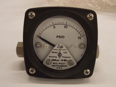 New Mid-West Instruments 120SA-00-00 Diff. Pressure Gauge 6000psi 316ss 0-15 B1