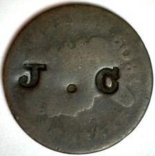 1809 Classic Head Half Cent 1c US Type Coin Counter Stamped J G Merchant Known