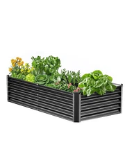 Metal Raised Garden Bed 6x3x1.5ft Outdoor Galvanized Planter Box Dark Gray