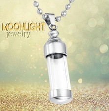 New Cylinder Glass Cremation Urn Keepsake Ash Silver Memorial Necklace
