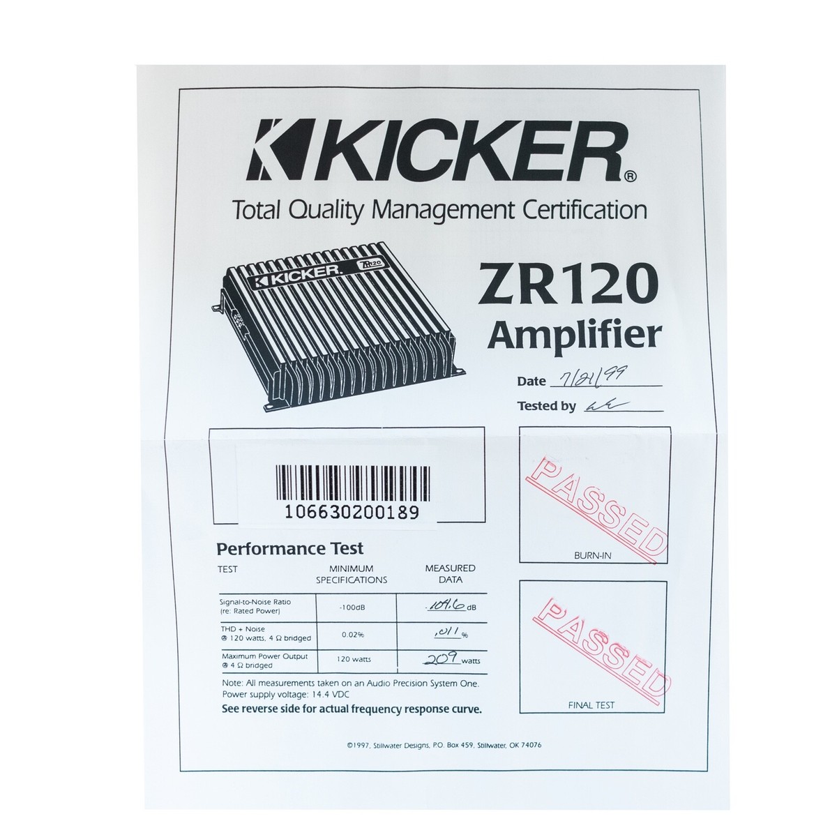 Kicker ZR120 Amplifier 2 Channels 360 Watt With ZRX Made In