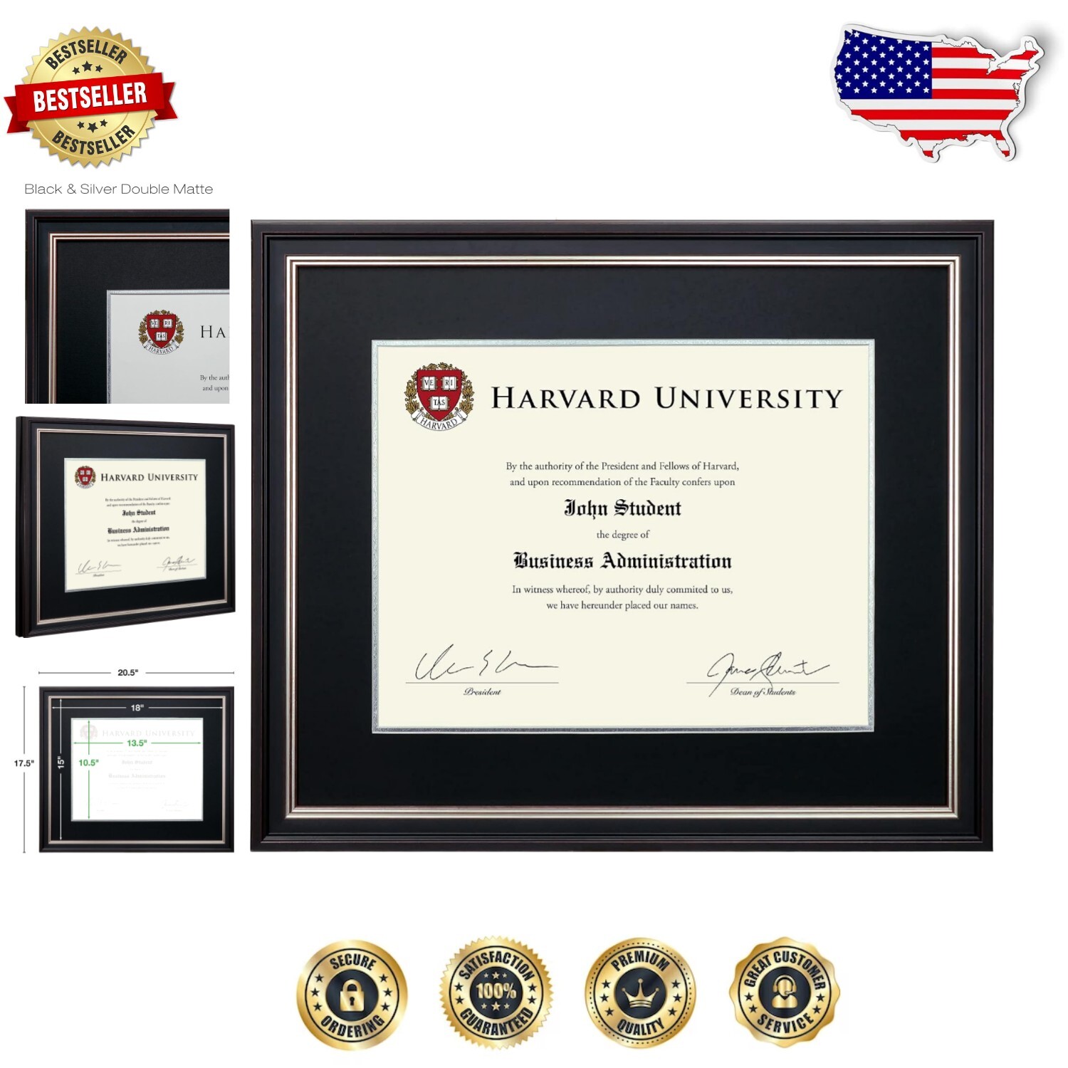 Elegantly Designed 11x14 Graduation Document Frame with Double Mat in Silver