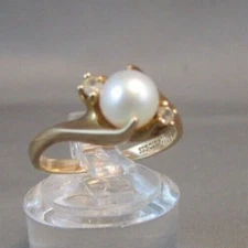 ANTIQUE 10KT PEARL & DIAMOND ring JTC ZALES DIAMOND RING Size 5.5 YELLOW GOLD