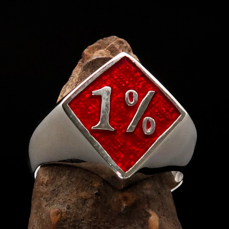MENS STERLING SILVER OUTLAW BIKER RING DIAMOND 1% ER ONE PERCENT RED SIZE 10 - Image 2 of 4