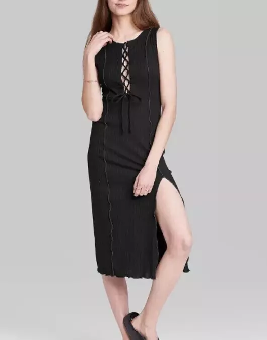 NEW Wild Fable Women's Sleeveless Lace-Up Knit Dress Black Size XL