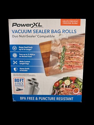 PowerXL Duo Nutrisealer Vacuum Sealer Bag Rolls, 4 Pack, 80 Ft Total, 11'' Wide
