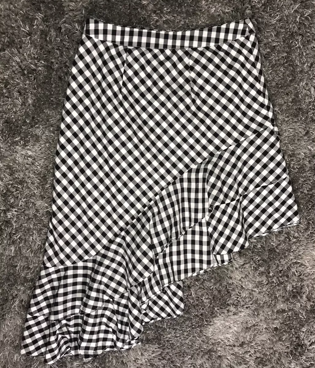 Gingham asymmetrical top ruffle skirt