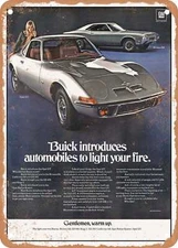 METAL SIGN - 1969 Buick Riviera GS and Opel GT Automobiles to Light Your Fire