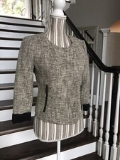 Ann Taylor Loft Women  s Tweed Blazer Jacket Black White 3/4 Sleeves Zippers Sz 2