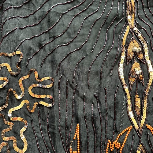 Frank Usher London silk top large sequin & beaded vintage gold orange on black - Picture 14 of 15