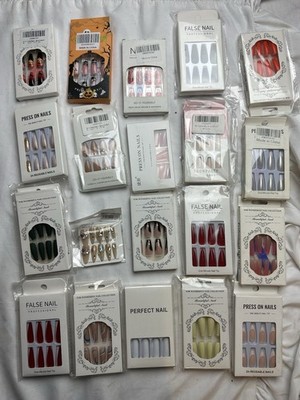 Lot of 20 Random Assortment False Fake Press On Nails/Glue on Sets NEW Long