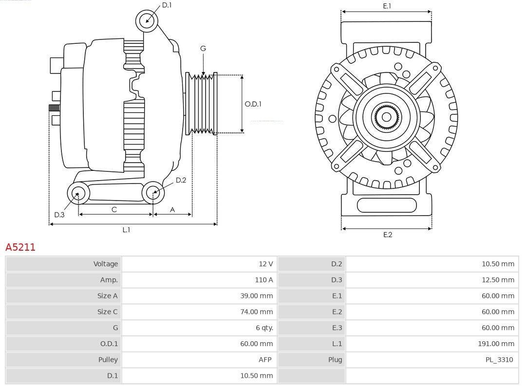 Fits AS ROZRUSZNIKI I ALTERNATORY A5211 BRAND NEW AS-PL ALTERNATOR  ⭐UK Stock⭐