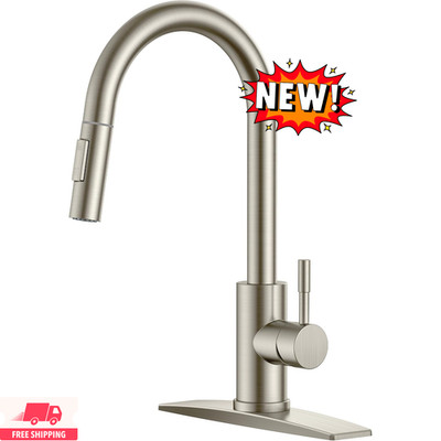 Grifo de cocina con rociador extraíble, níquel cepillado, arco alto, moderno y c