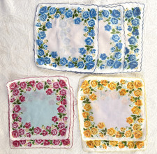 Vintage 1970s Floral Handkerchiefs Hankies Cotton 3 Colorways 7 Hankies Lot