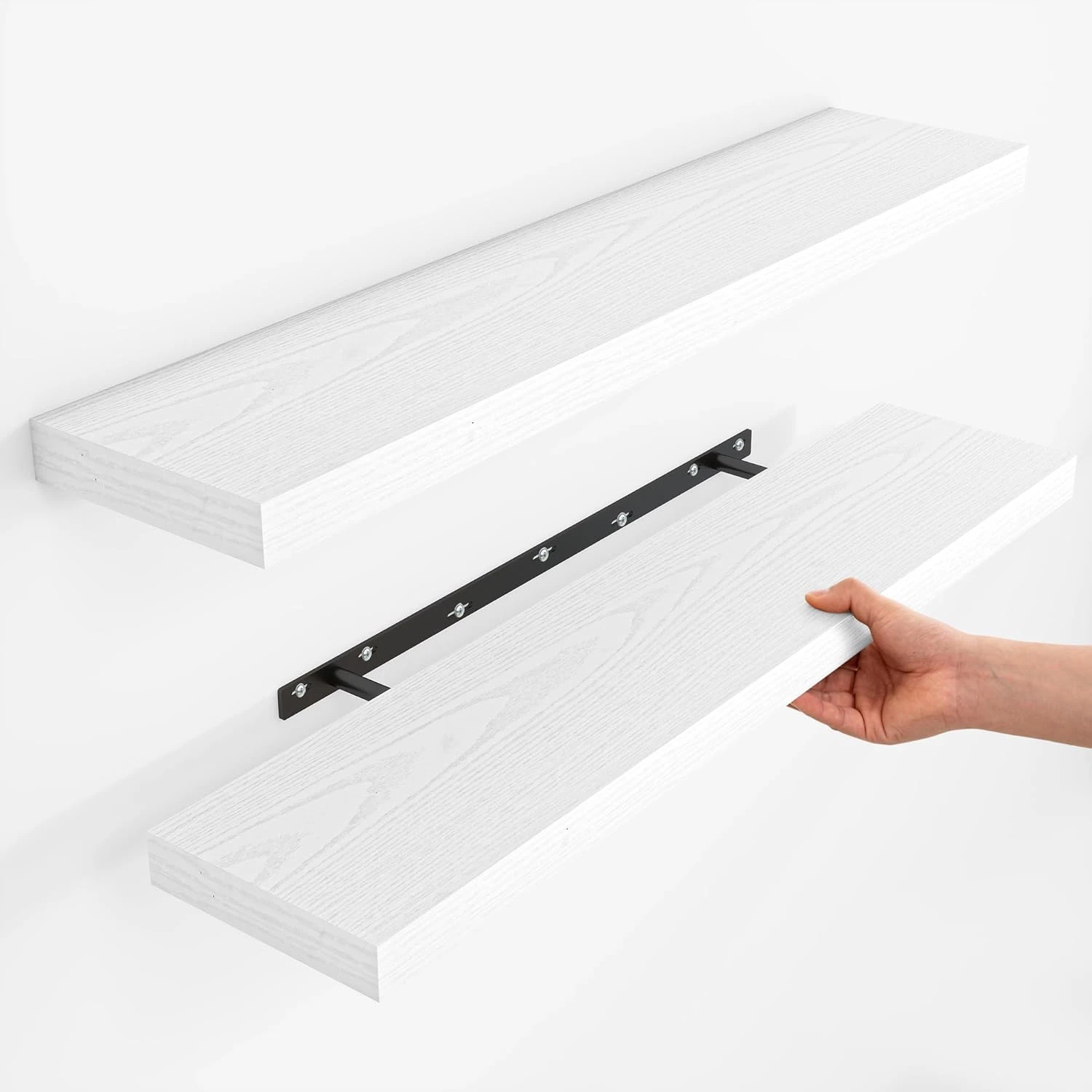 Rustic Floating Wall Shelves - Set of 2 White 36" Storage & Display Shelves
