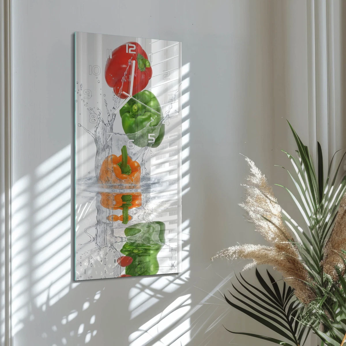 Reloj de Pared Rectangular Diseño Moderno Vidrio Templado Pimiento 30x60 cm
