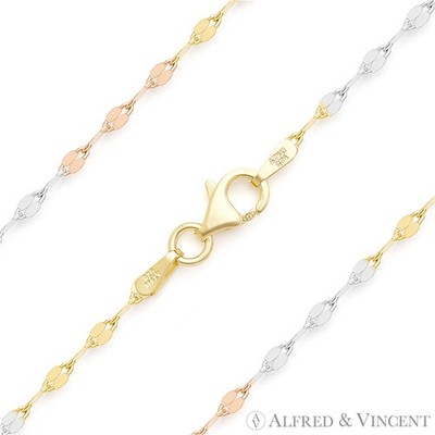 2.2mm Coffee Link Sterling Silver Tri-Tone 14k Gold-Plated Mirror Chain Necklace