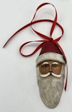 Roman Inc Hand Carved Wood Santa Face Christmas Ornament 4 1/2" Tall