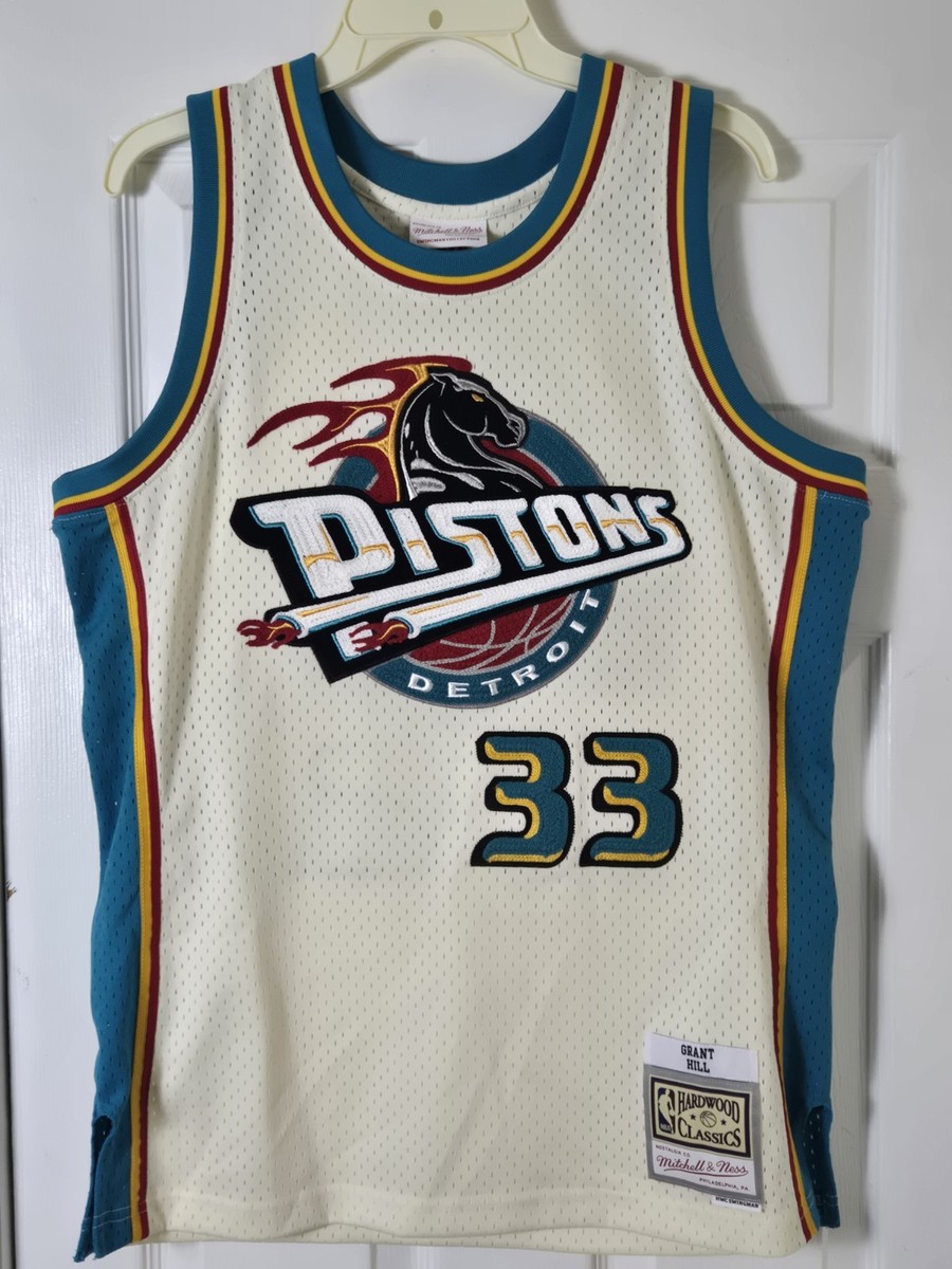 Rare Mitchell & Ness Pistons Grant Hill Cream Chain Stitch Jersey