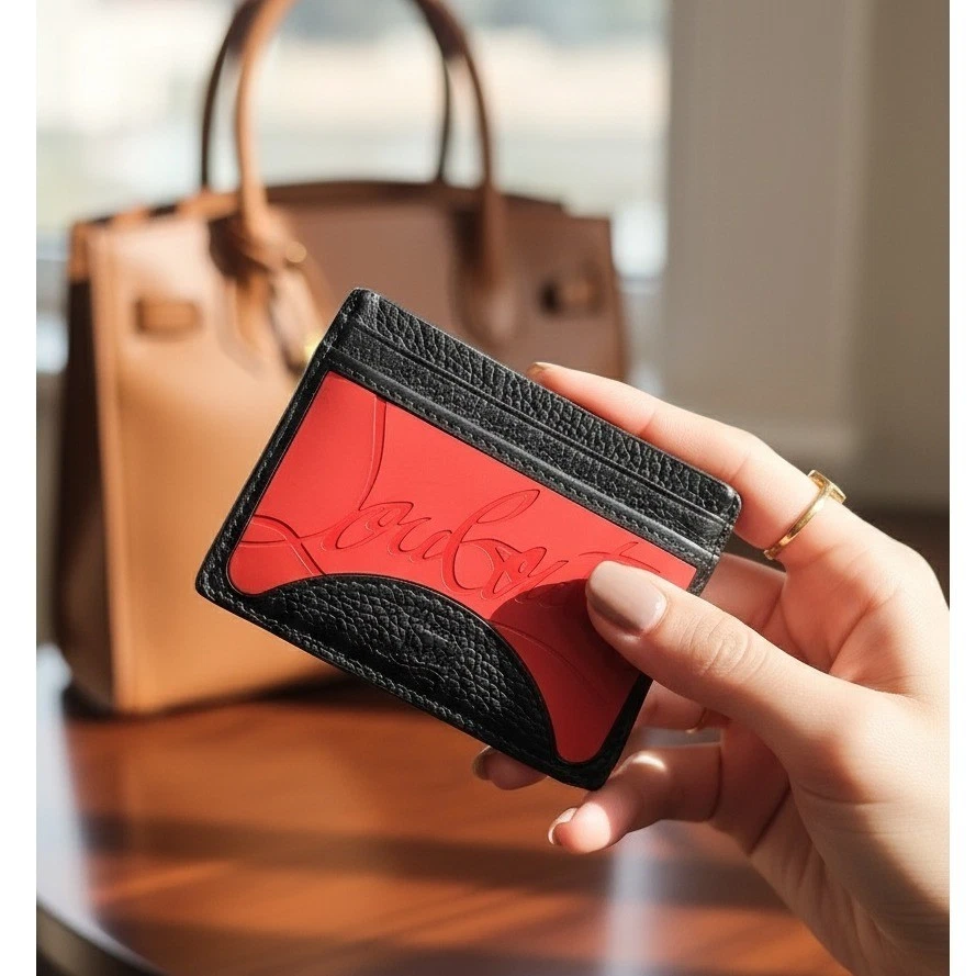 AUTÉNTICO LOUBOUTIN KIOS Portatarjetas Cartera Negro Rojo CAJA Bolsa para el Polvo Recibo defectuoso Foto 2 de 4