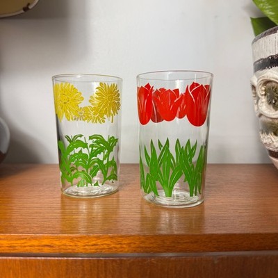 Vintage Tulpe & Pusteblume Gläser X2, Swanky Swig Floral Blumen, Mid Century