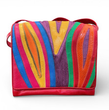 Sharif Vintage 80s Leather Colorful Patchwork Shoulder Handbag Purse Made In USA