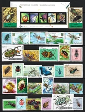 Insects 30 Postage Stamps and Souvenir Sheet Beetles Dragonfly Spider World Lot
