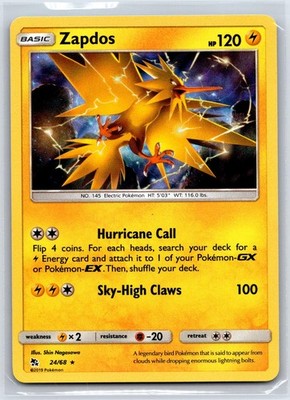 Zapdos 24/68 Holo Rare Hidden Fates Pokemon Holo NM/M 513b-34