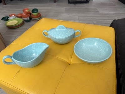 Vintage Joan Luntz Gaiety Melmac Melamine Creamer & Sugar And Bowl Speckled