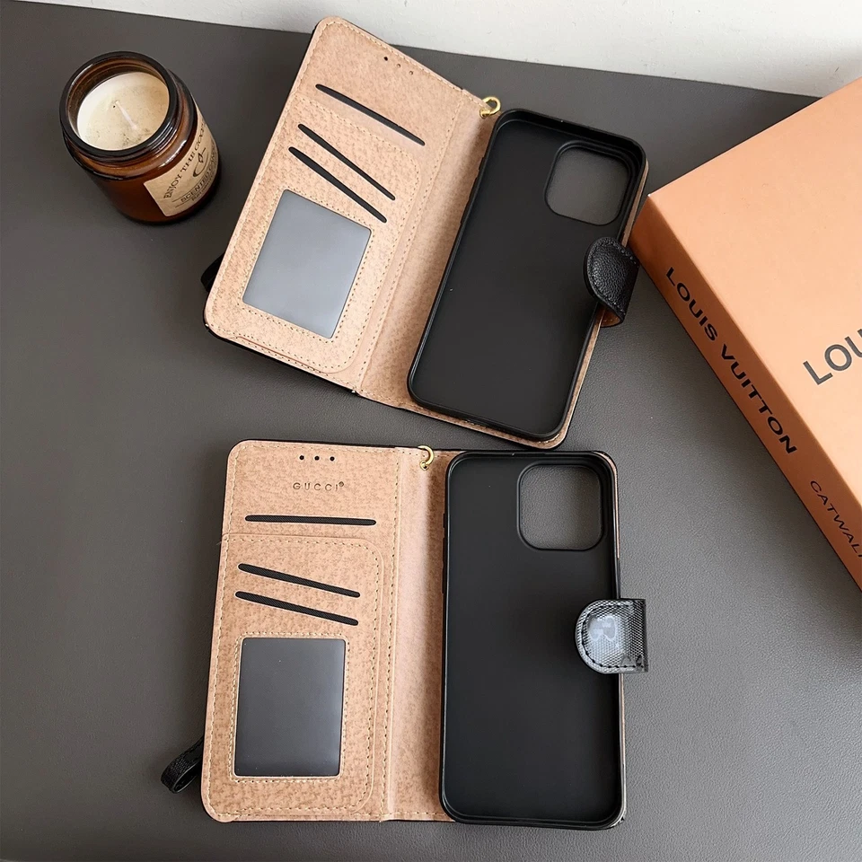 Funda tipo billetera de cuero para teléfono iPhone 17 16 15 Pro Max 14 13 12 11 XsMax Foto 4 de 4