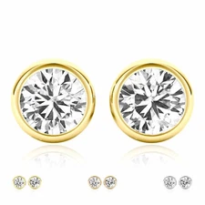 2CTW Lab-Grown Diamond 14K Yellow Gold White Rose Bezel Stud Earrings 6mm