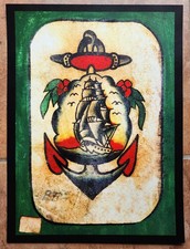 antique vintage bert grimm anchor clipper ship tattoo flash pike 11x14 print