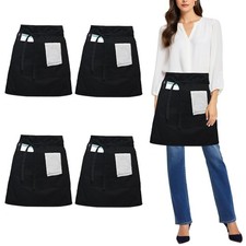 4 Pack Black Waist Apron, Short Chef Apron with 3 Pockets, Half Apron for Wai...