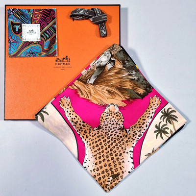 RARE VINTAGE HERMES Silk Scarf ''Chasses Exotiques'' Carre 90 by Philippe Ledoux
