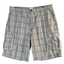 Dockers Cargo Shorts Mens 36 Gray Plaid Utility Casual Y2K 100 Cotton 10 Inseam