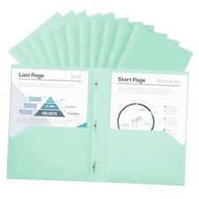 Plastic Project-Folder with 2 Pockets and 3-Prong Fasteners, for Pastel Mint