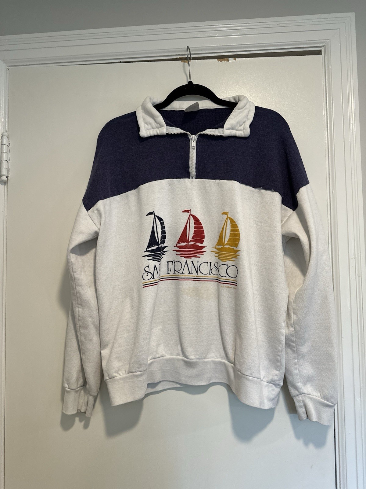 VTG 90s San Francisco California Sailboat Graphic 1/4 Zip Pullover Sweatshirt