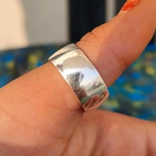 925 Sterling Silver Wide Band Ring: Unisex Dome Statement Ring All Size